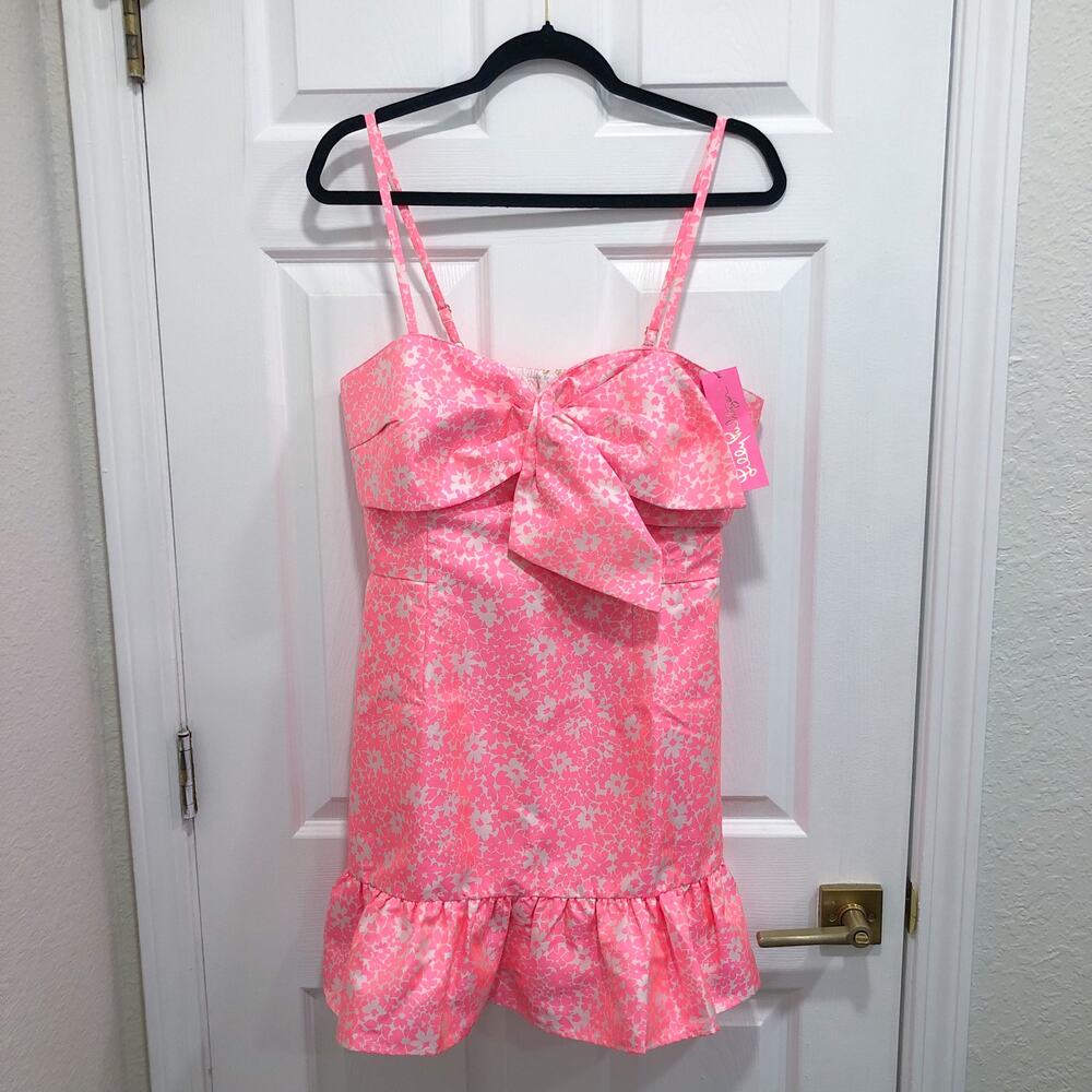 Lilly Pulitzer Sutton Skirted Romper Roxie Pink Baby Blues Jacquard - Picture 2 of 12